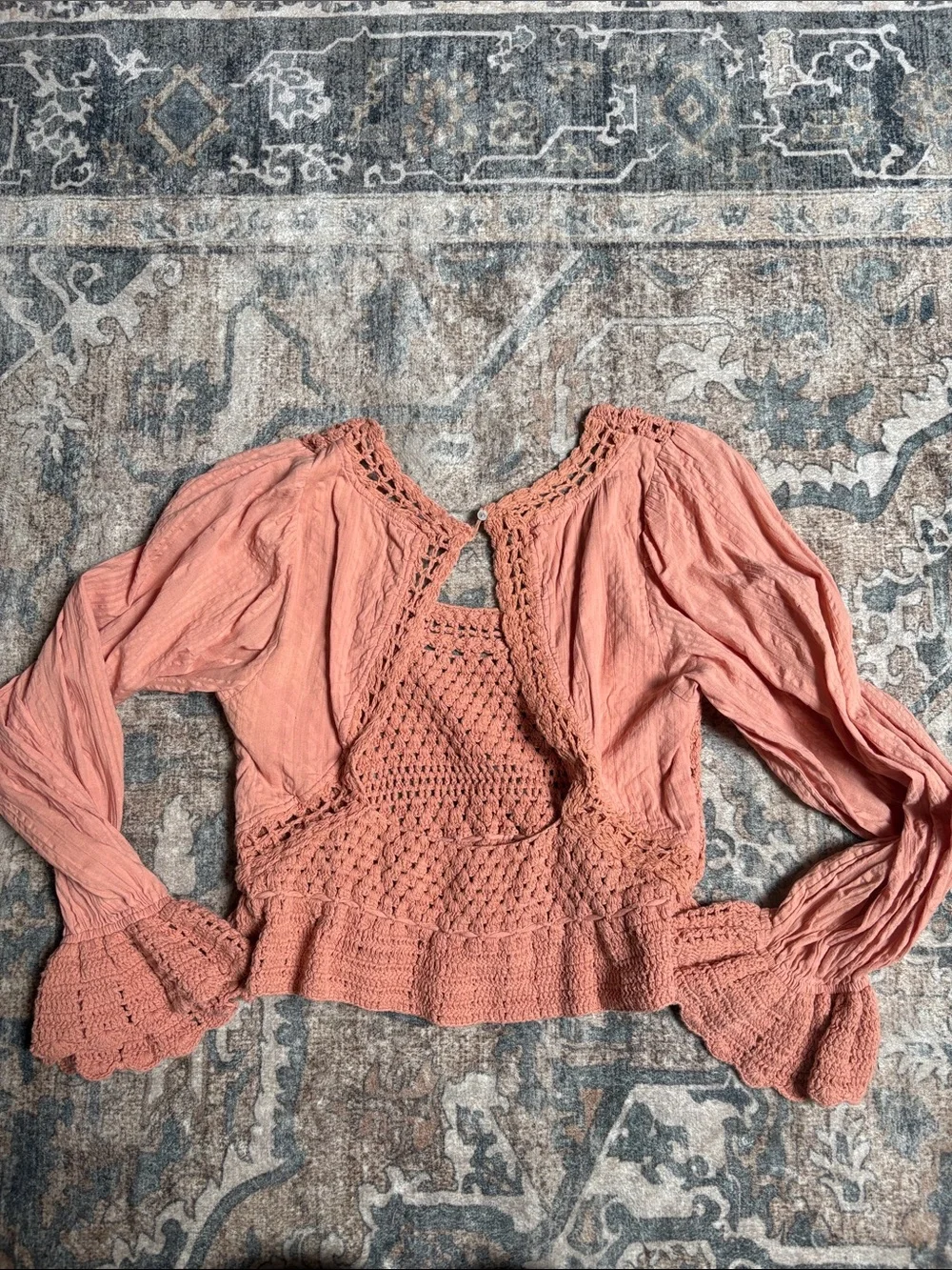 Free People Crochet Peplum Top - Coral